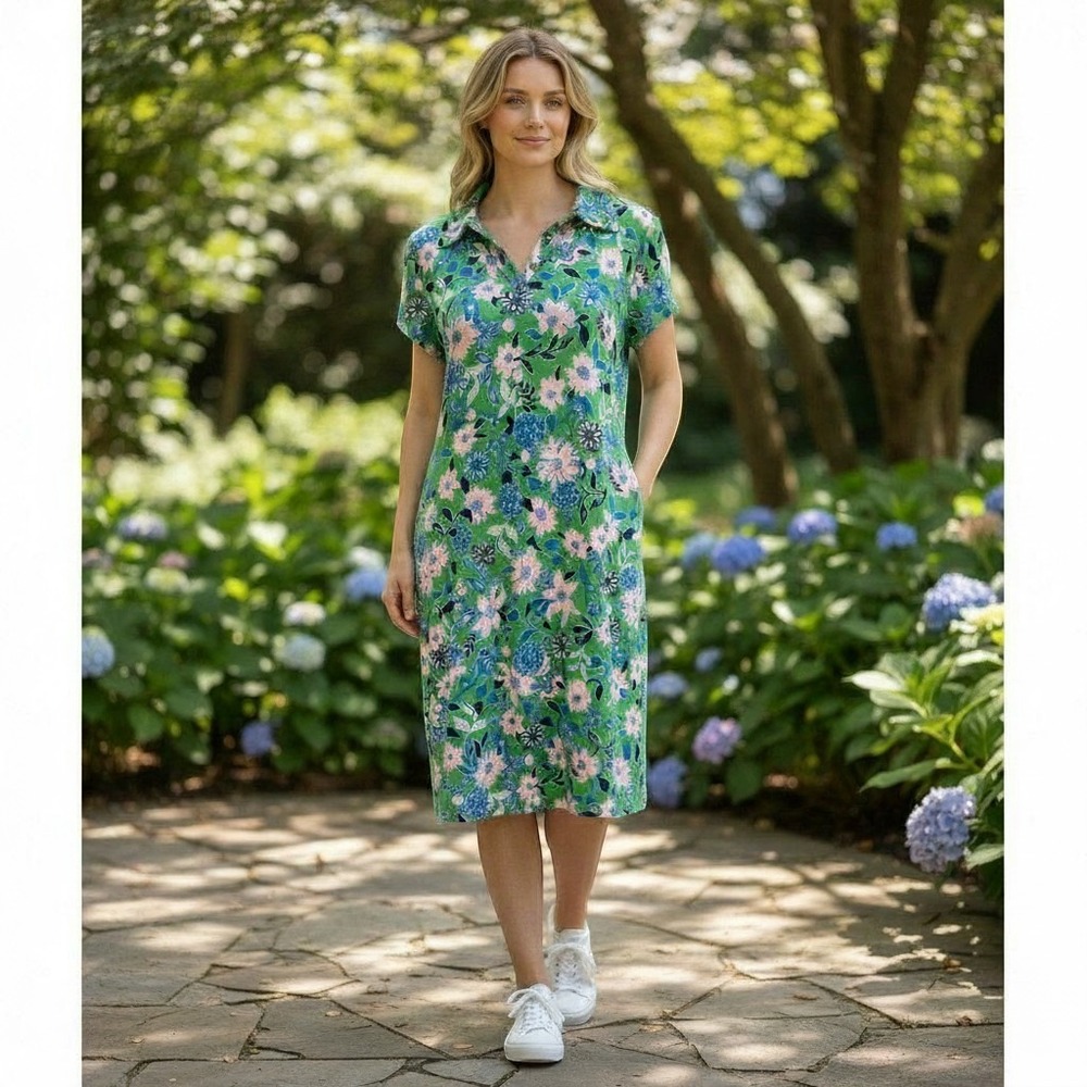 Lilly Pulitzer Luxletic Polo Dress Small Green Floral Golf Print Pockets